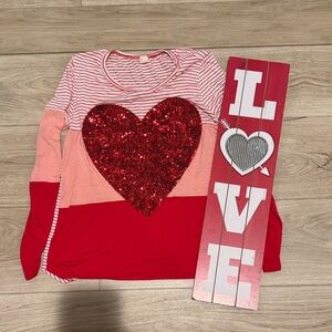 Red Sequin Heart Long Sleeve Top
